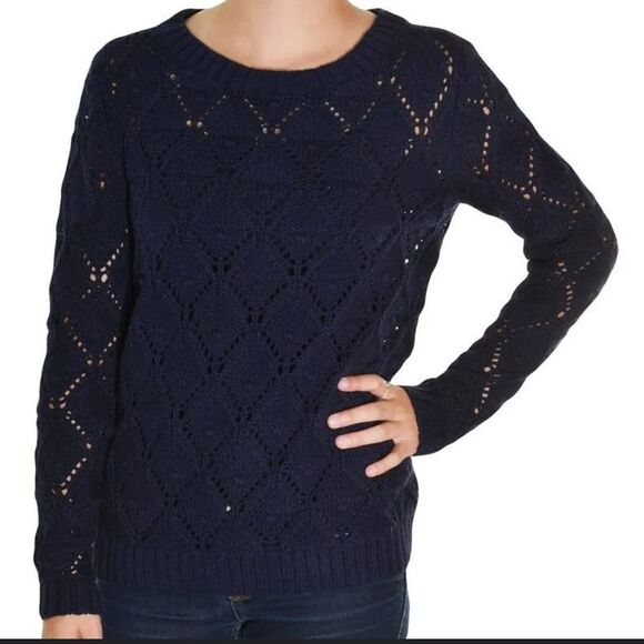 Tommy Hilfiger Womens Long Sleeve Knit Sweater navy blue size large - Picture 1 of 6